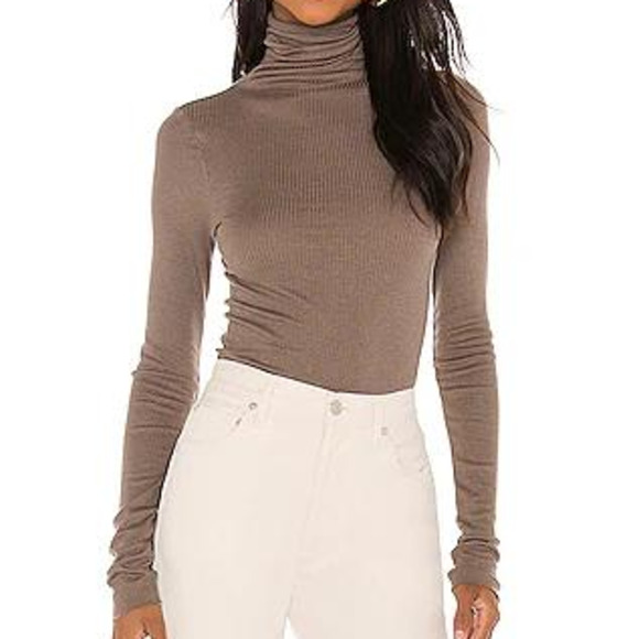 Enza Costa Tops - Enza Costa Silk Cashmere Rib Long Sleeve Turtleneck in Mink